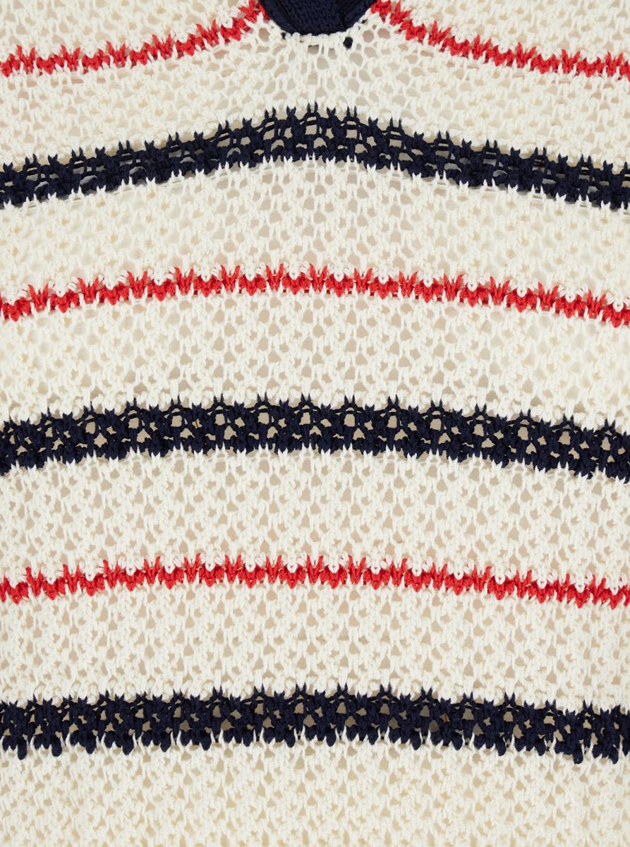 Mehrfarbiger Pullover mit V-Ausschnitt und durchgehendem Streifenmotiv aus Baumwolle für Damen