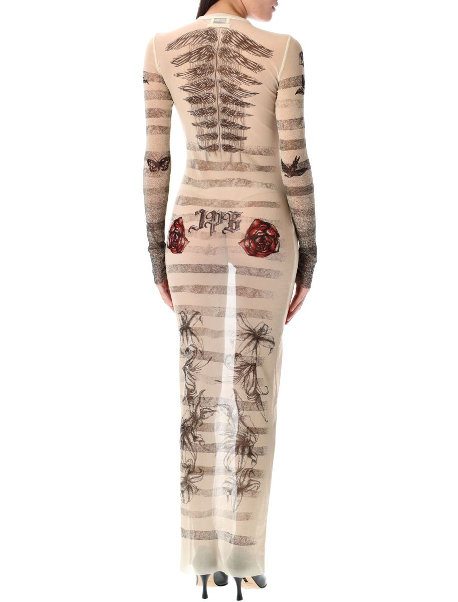 Jean Paul Gaultier Mesh Tatoo Mariner Langes Kleid
