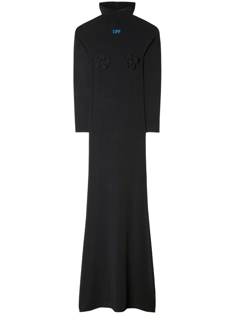 Off-White langes Kleid mit hohem Kragen