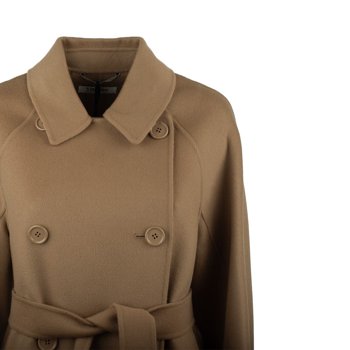 Max Mara – Kurzer Trenchcoat in Kamelbraun aus doppelter Wolle