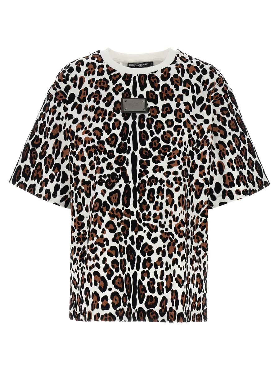 Dolce & Gabbana – T-Shirt mit Animalprint und Logo-Plakette