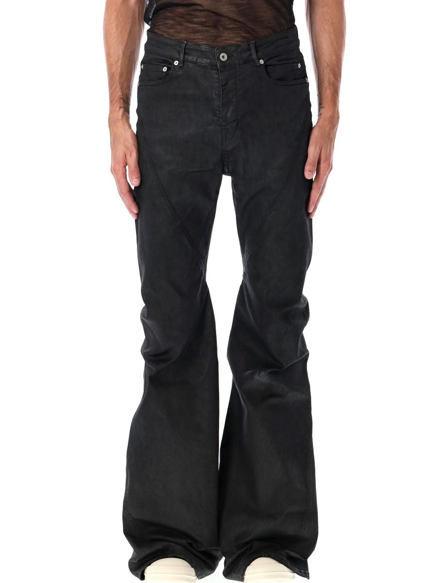 Rick Owens „Drkshdw“ Schwarze, gewachste, schräg geschnittene Bootcut-Jeans