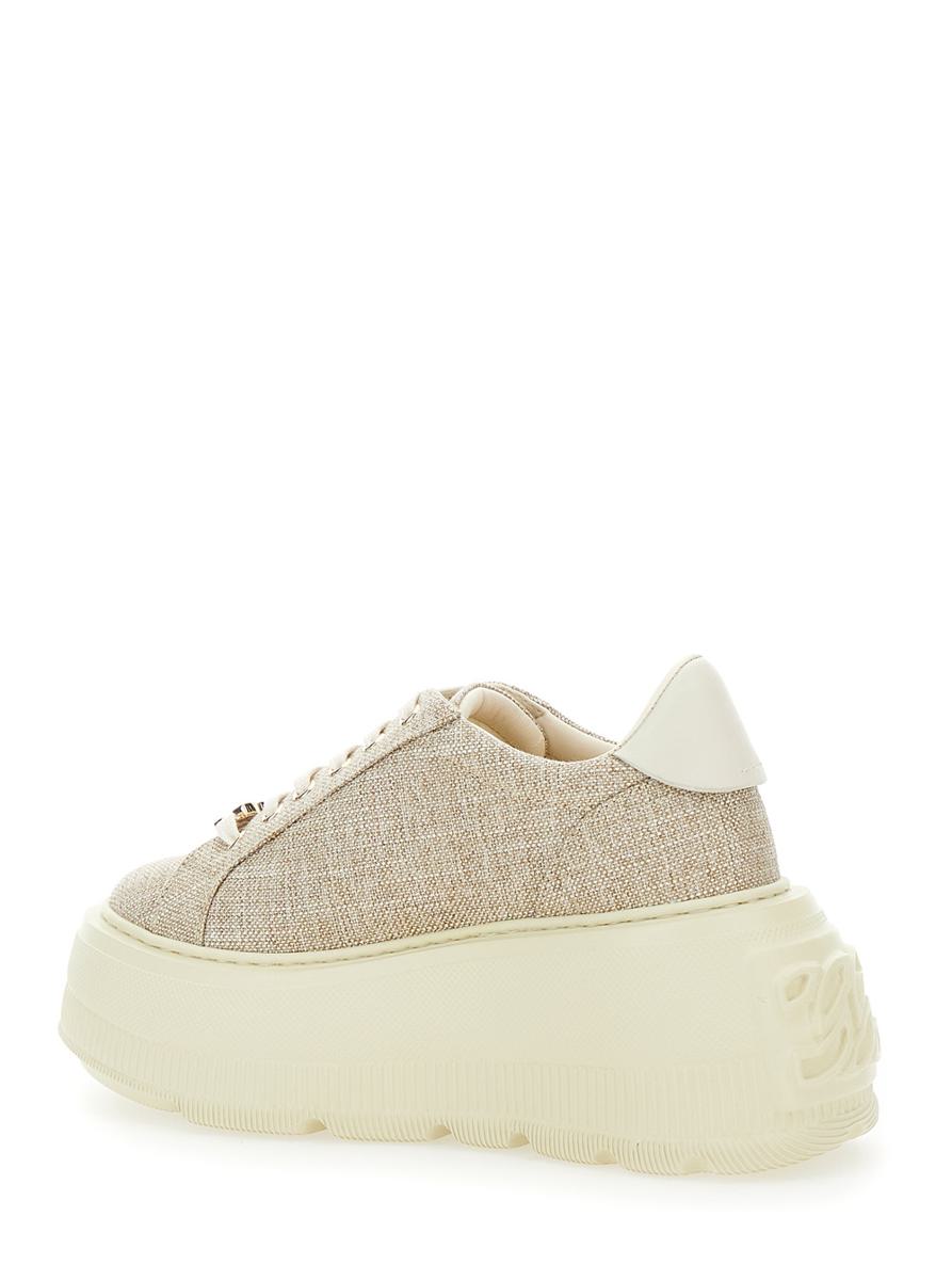 Beigefarbene Sneakers „Nexus Jutalux“ mit dicker Oversize-Sohle und Logo aus Leder- und Stoffmischung für Damen