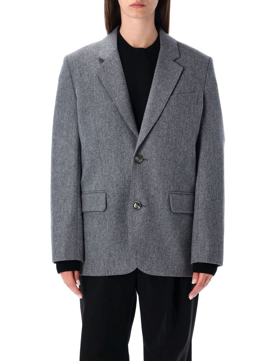 AMI Paris – Graue, einreihige Jacke aus Wollflanell mit lockerer Passform