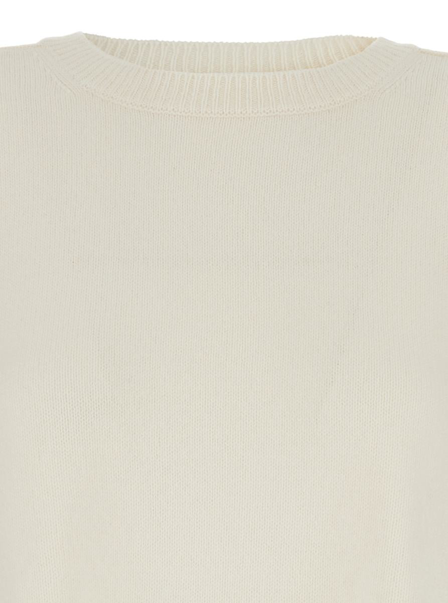 Weißer Pullover mit Rundhalsausschnitt und asymmetrischem Saum aus Wolle und Kaschmir für Damen