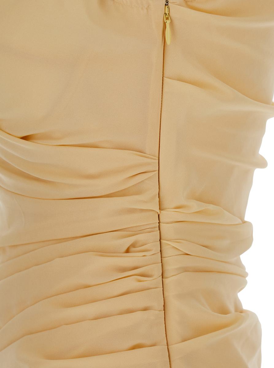 Beiges Kleid „The Rita“ mit V-Ausschnitt und drapierten Details aus Baumwolle