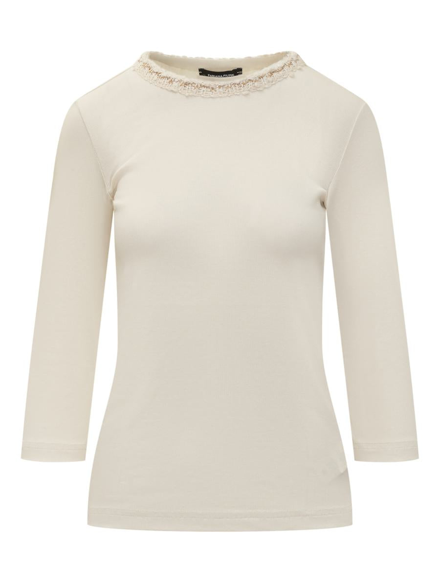 Fabiana Filippi Elfenbeinfarbenes T-Shirt mit Fabiana Filippi-Stickerei