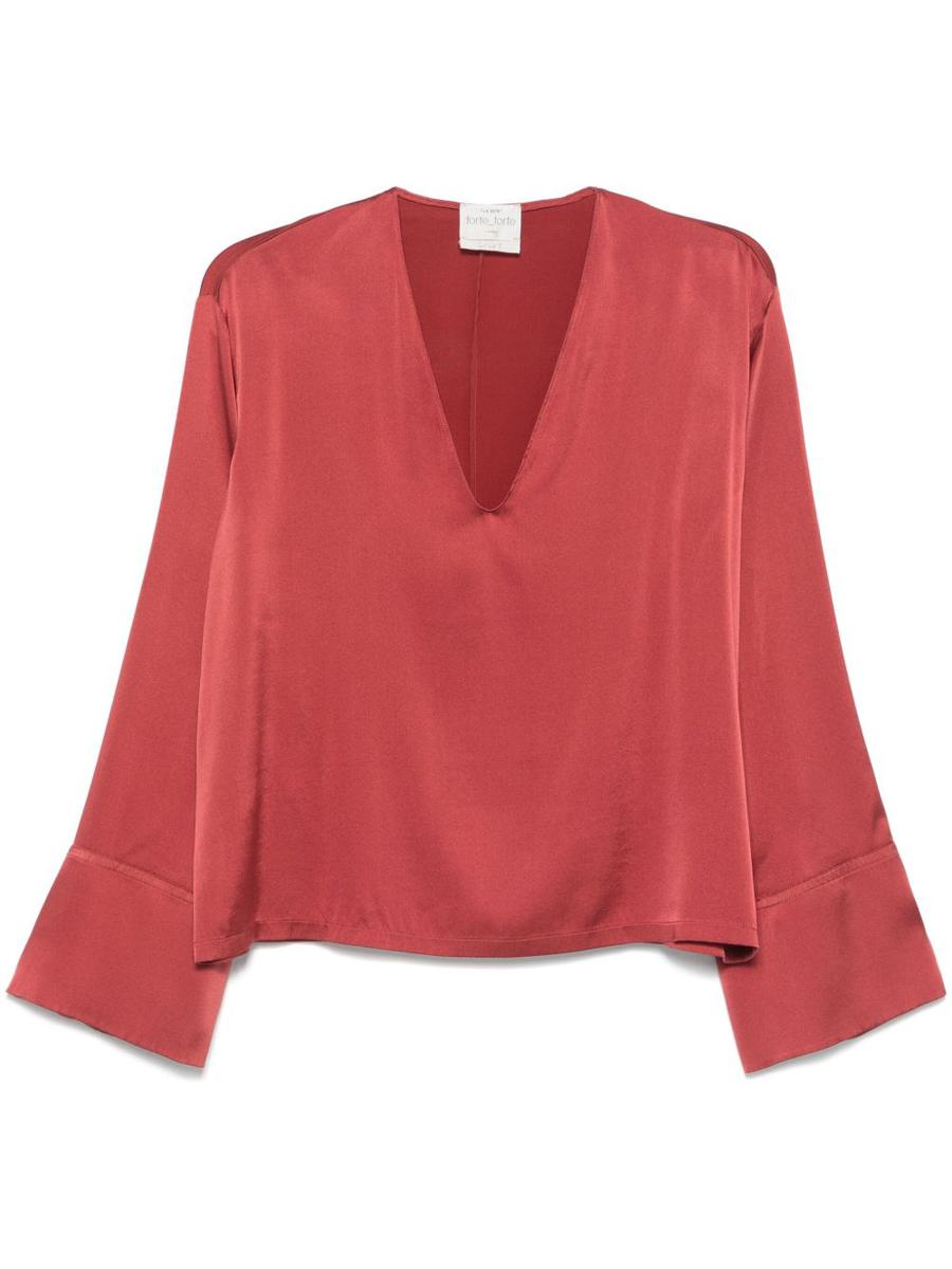 Forte_Forte Seidenbluse mit V-Ausschnitt