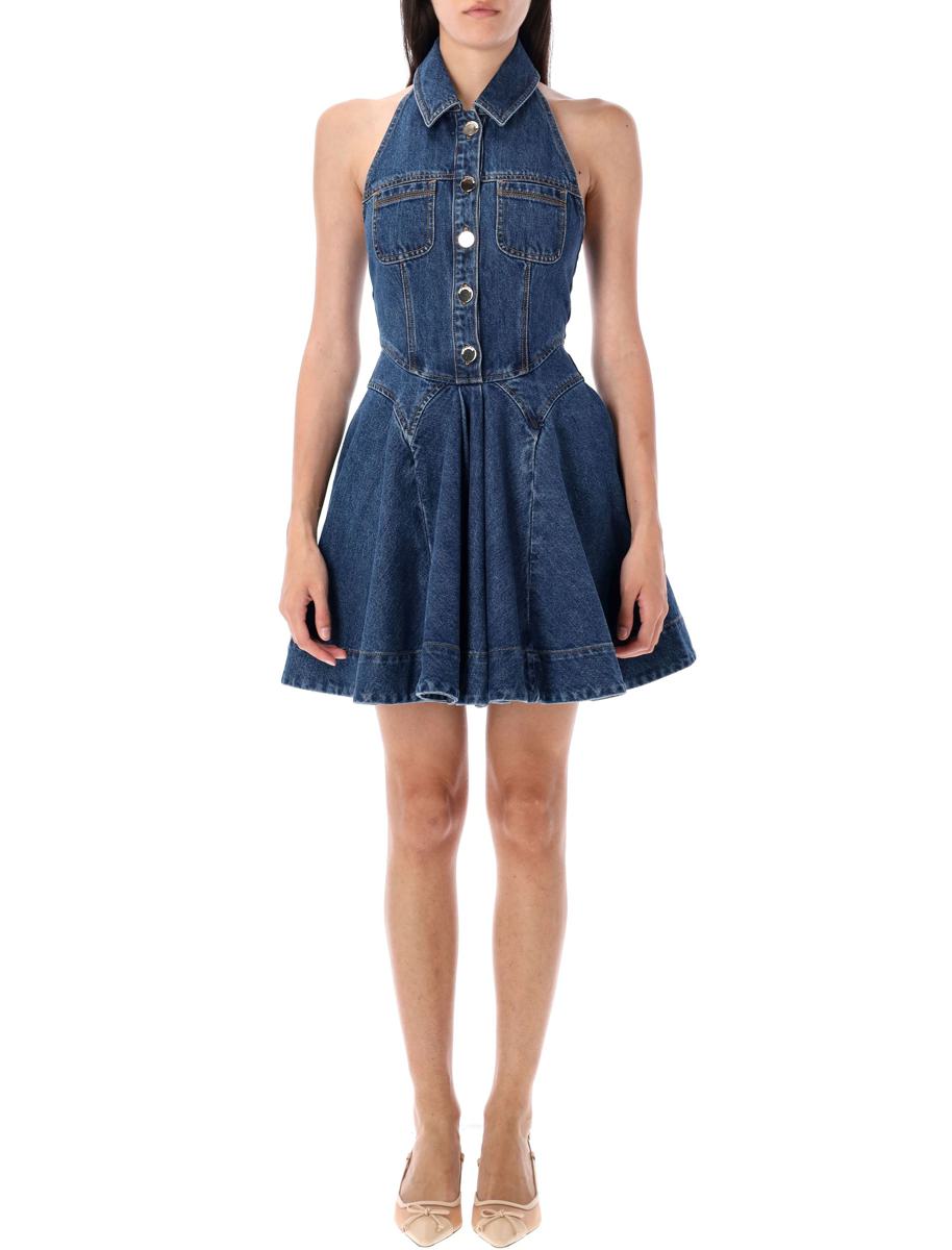 Self-Portrait – Ärmelloses, ausgestelltes Minikleid aus Denim