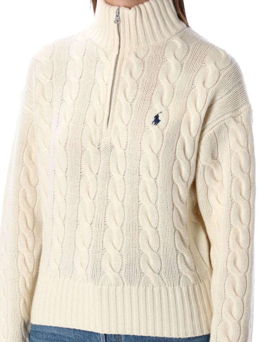 Polo Ralph Lauren – Zopfmusterpullover aus Wolle und Kaschmir mit halbem Reißverschluss