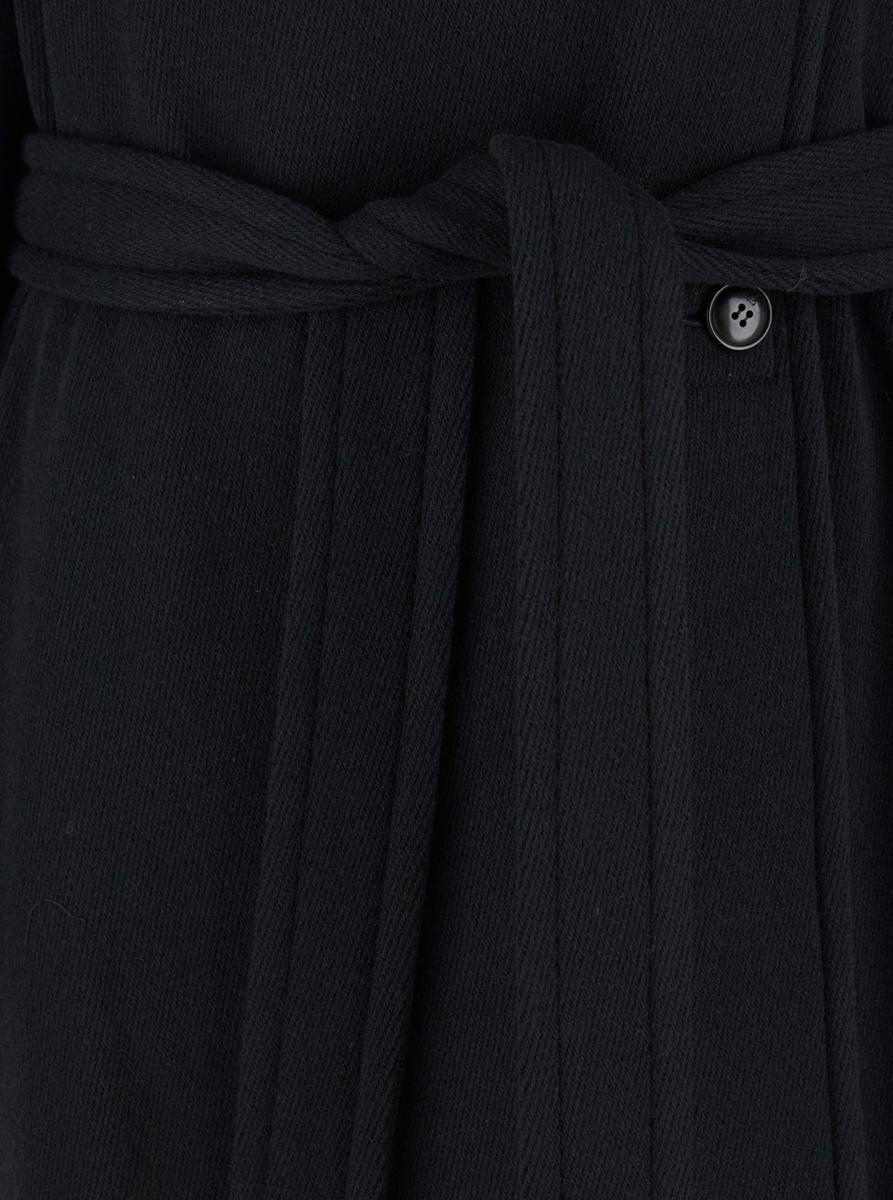 Schwarzer Zweireihermantel mit abnehmbarem Gürtel und Wickeldesign aus Wollmischung für Damen