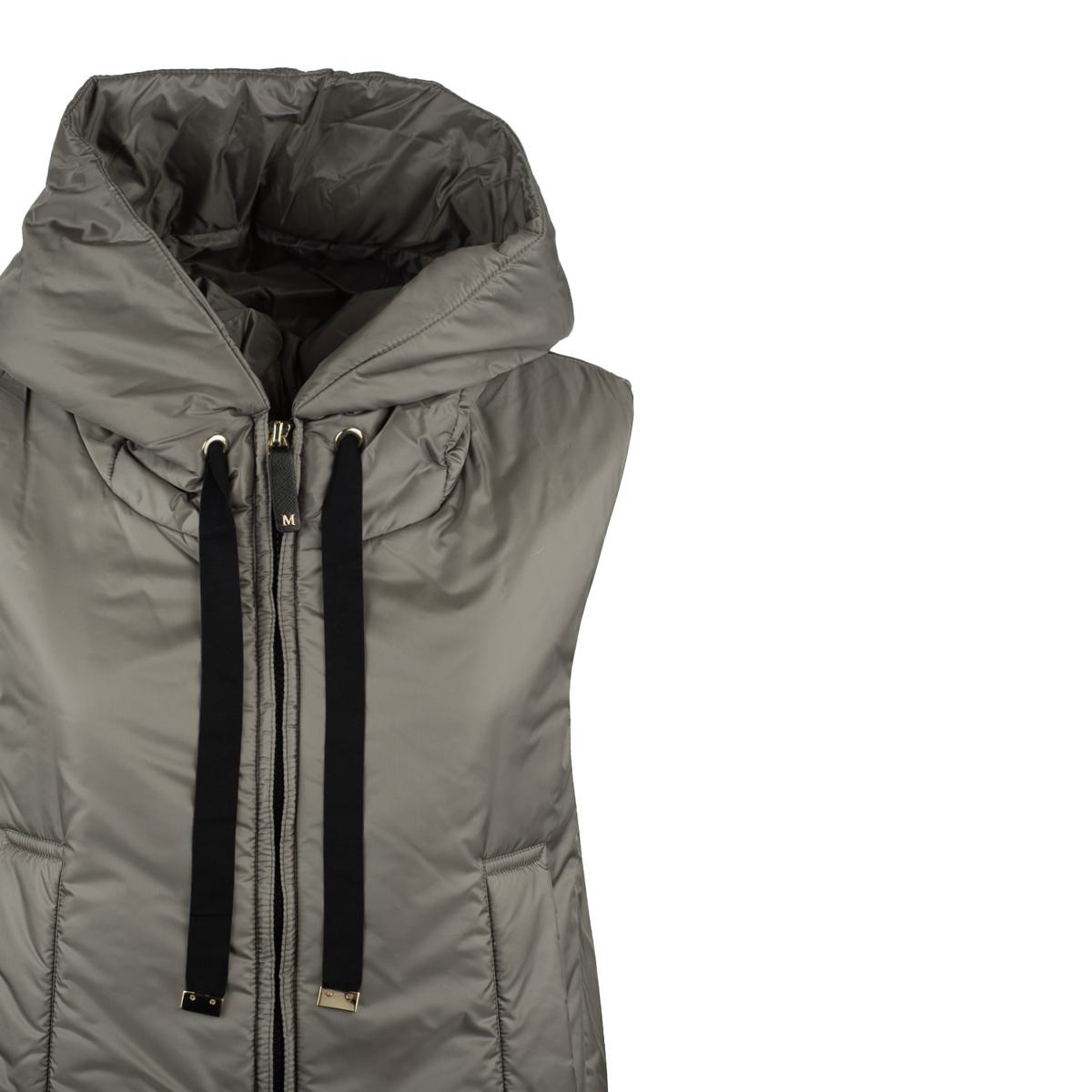 Max Mara Anthrazitgraue Wattierte Weste mit Kapuze aus tropffreiem Canvas