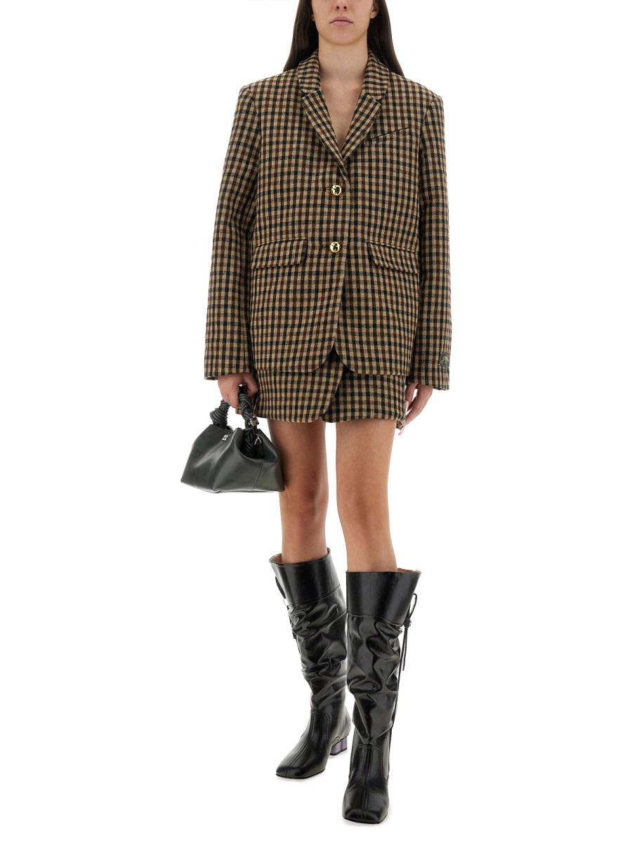 Ganni – Karierter Wollblazer