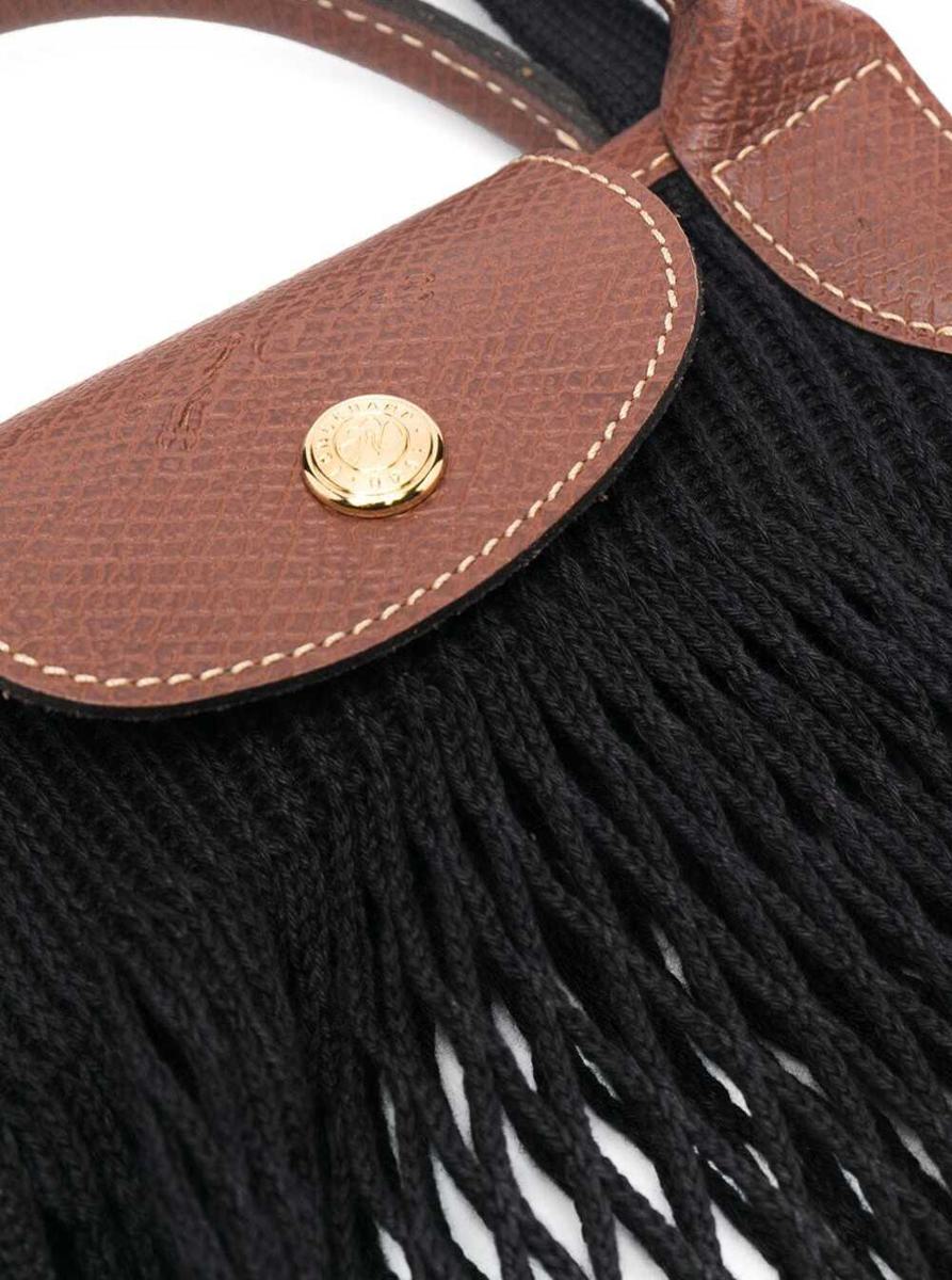 Schwarze Handtasche „Le Pliage Filet“ mit eingraviertem Logo aus Mesh für Damen
