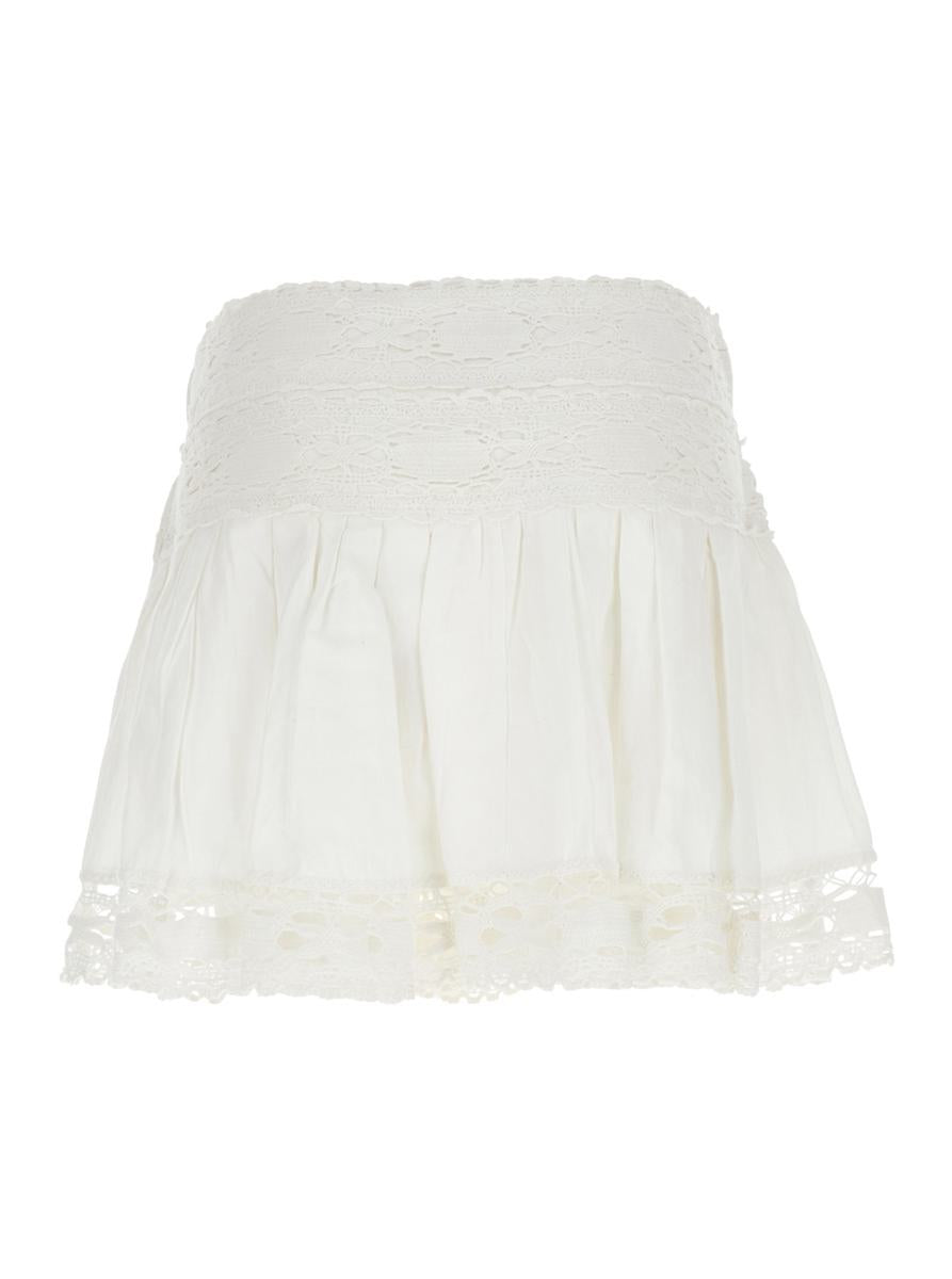 „Violana“ – Weißer Minirock mit Faltendetails und Muschelsaum aus Leinen-Baumwoll-Mischgewebe für Damen