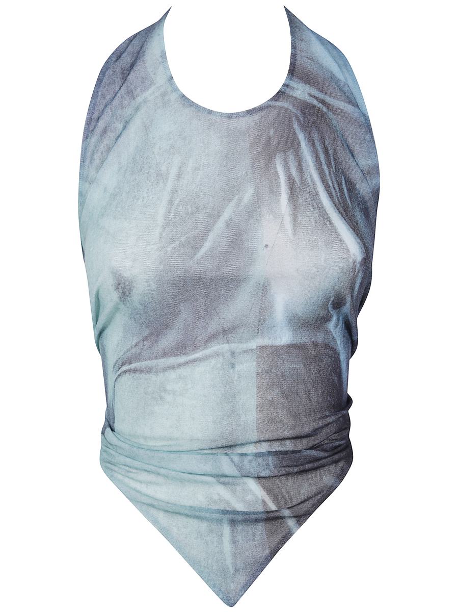 Jean Paul Gaultier Mesh-Schal-Oberteil mit „Wasser“-Aufdruck