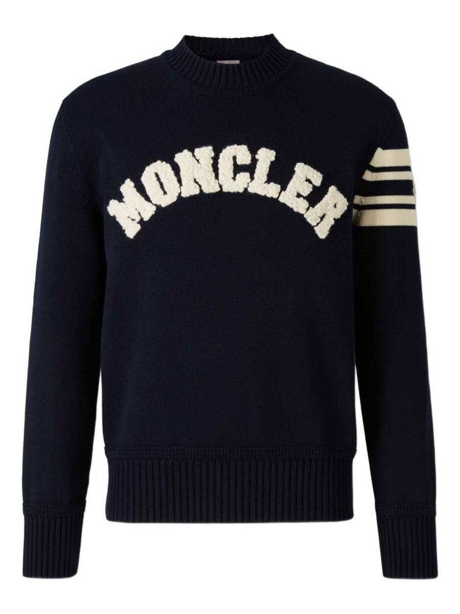 Moncler – Marineblauer Baumwollpullover mit Logo-Stickerei