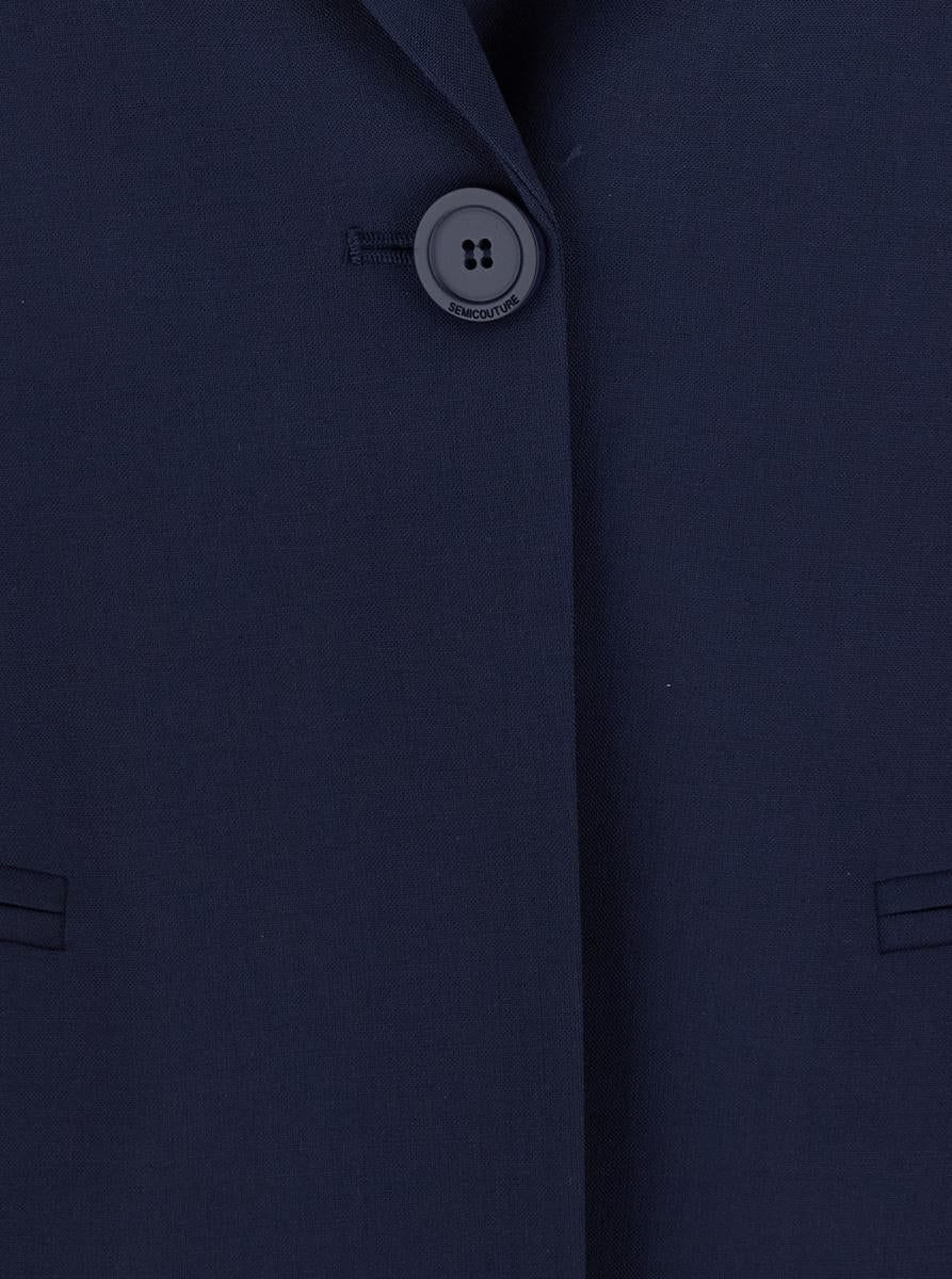 Blaue Einreiherjacke mit klassischem Revers aus technischem Stoff für Damen