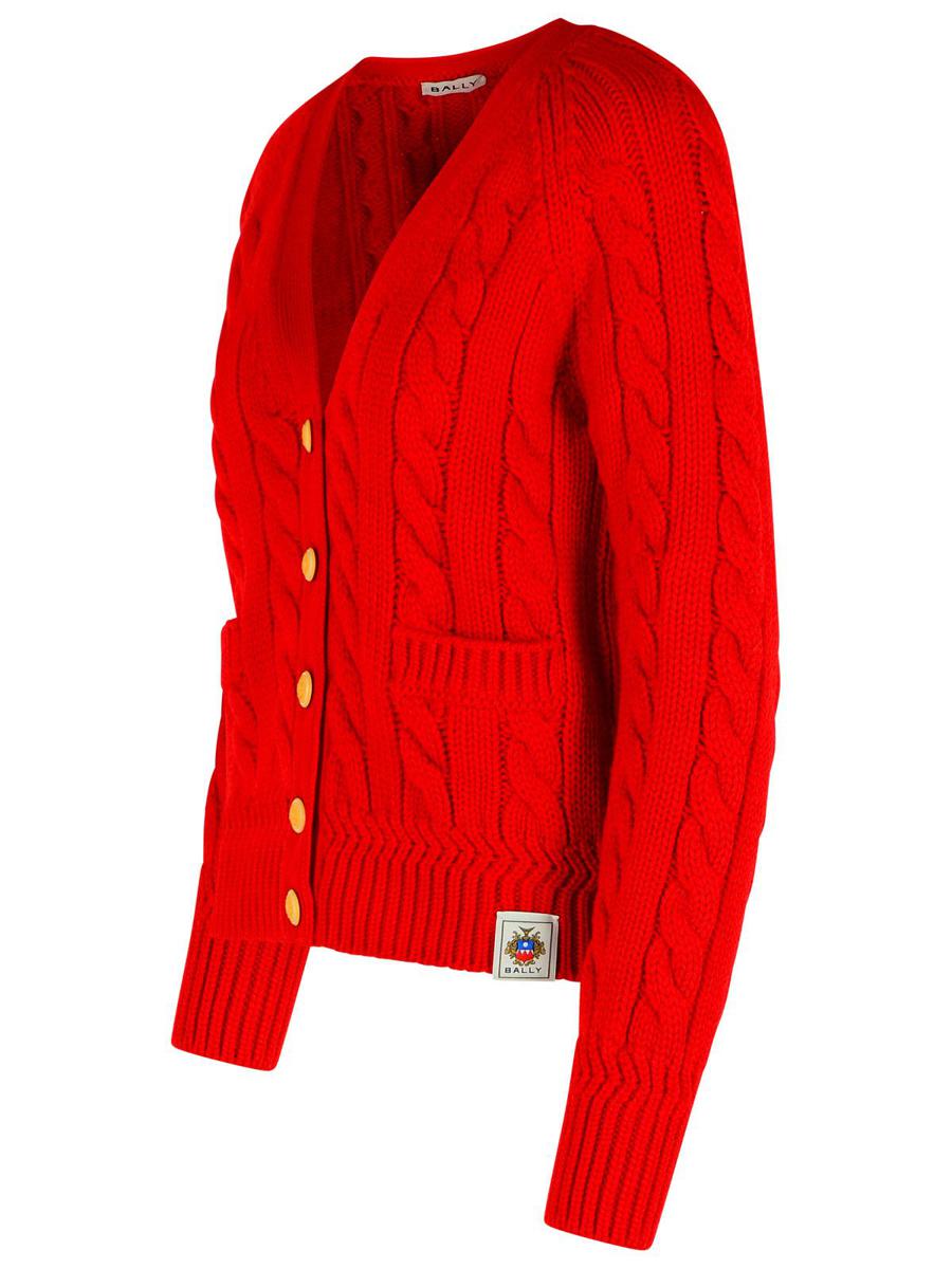 Bally – Rote Strickjacke aus extrafeiner Merinowolle