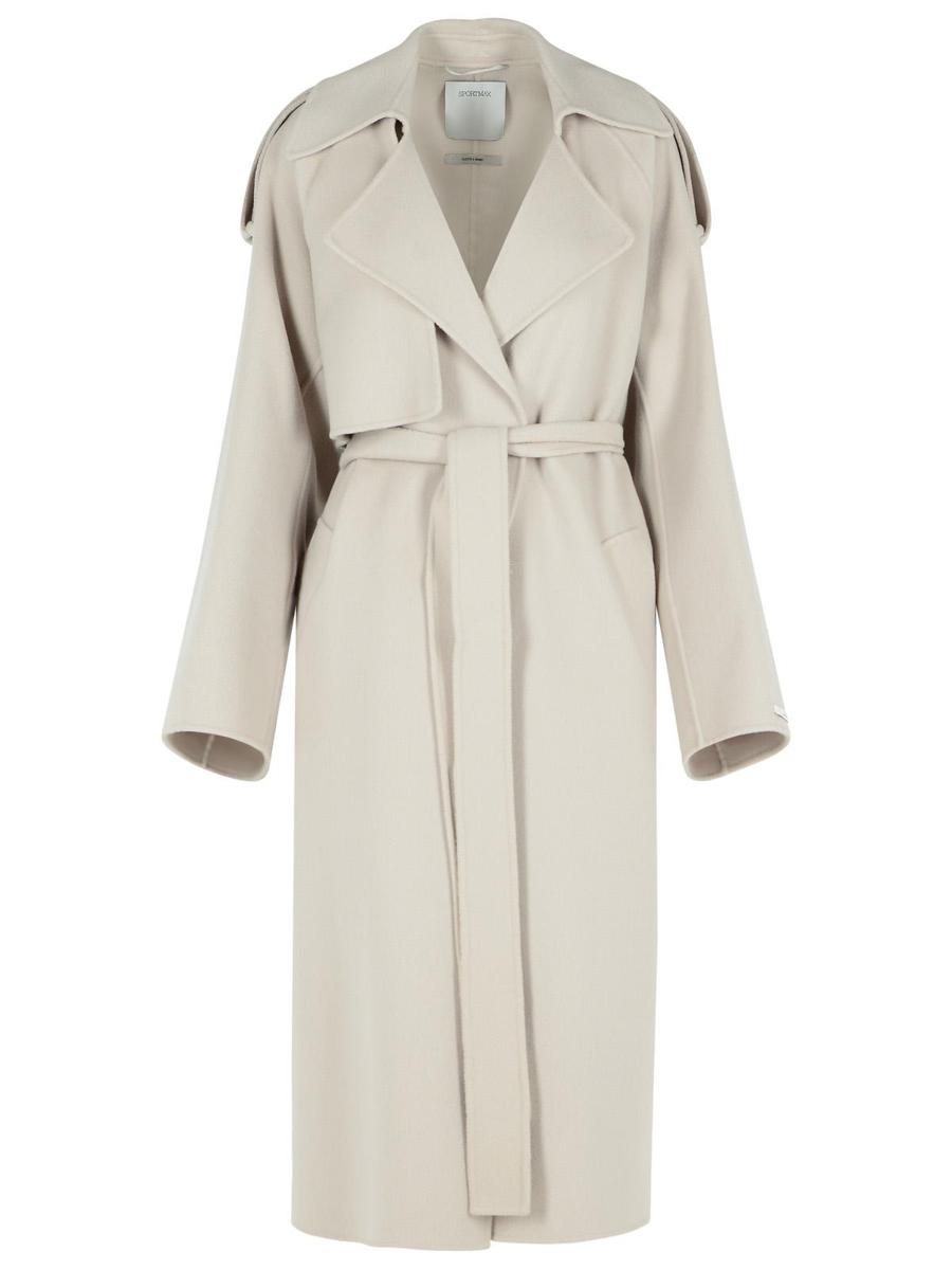 Sportmax – Mantel „Fiore“ aus beiger Schurwolle