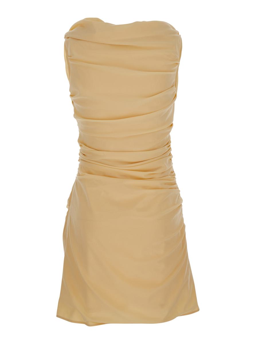 Beiges Kleid „The Rita“ mit V-Ausschnitt und drapierten Details aus Baumwolle