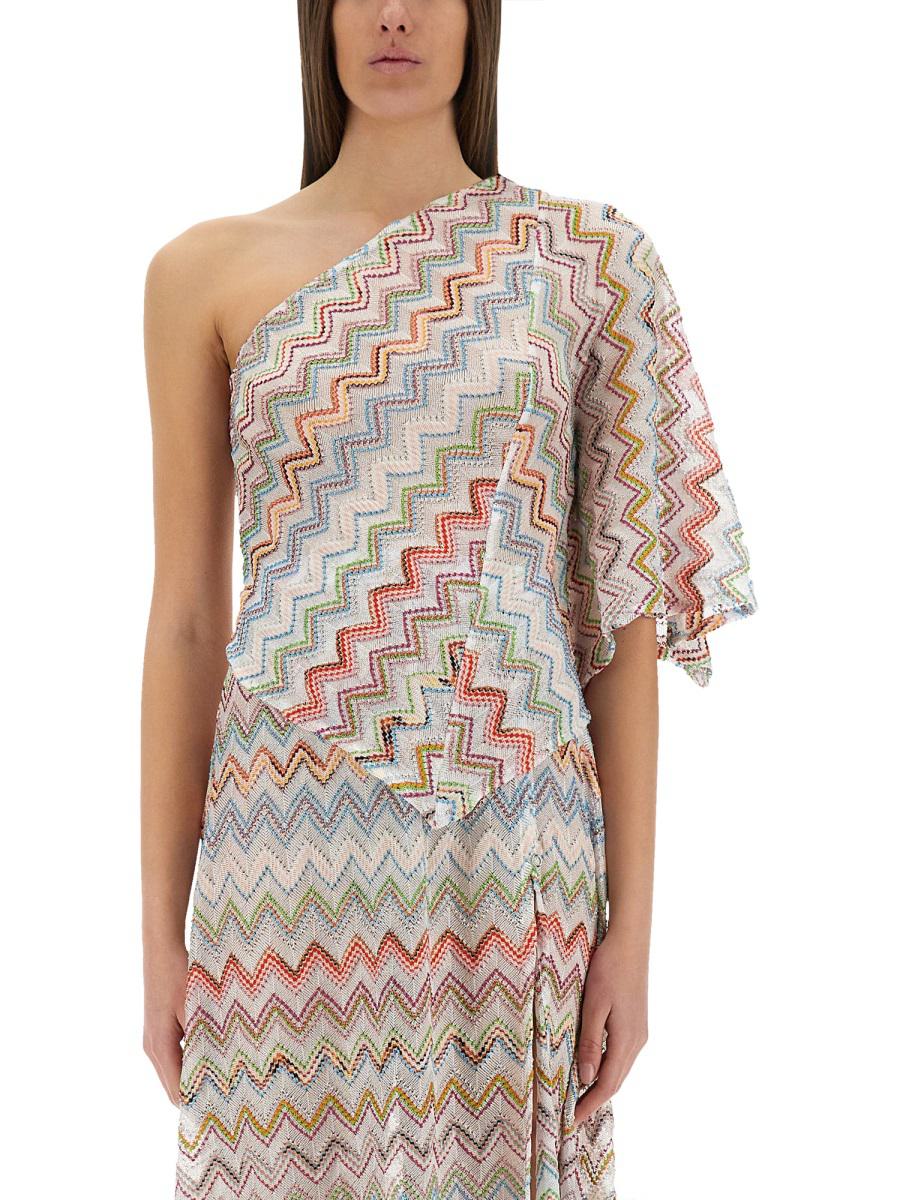 Missoni One-Shoulder-Top mit 3D-Lamé-Zickzackmustern