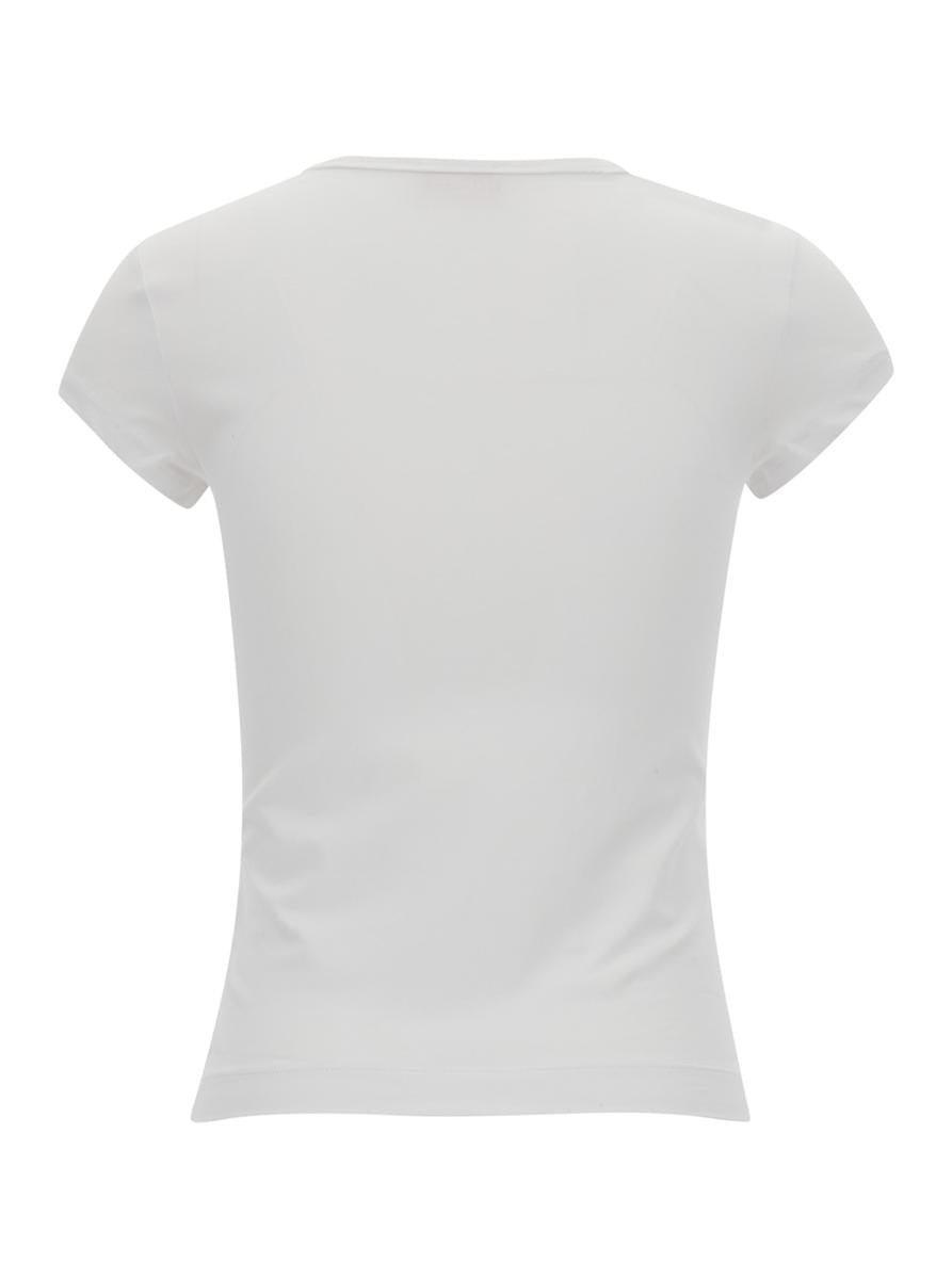 Weißes T-Shirt mit ovalem D-Ausschnitt aus Stretch-Baumwolle für Damen