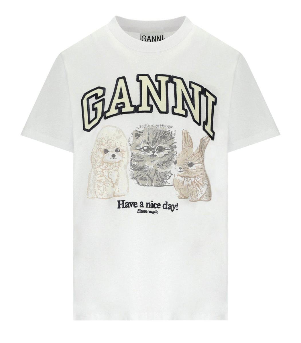 Weißes T-Shirt „Animals“ von Ganni