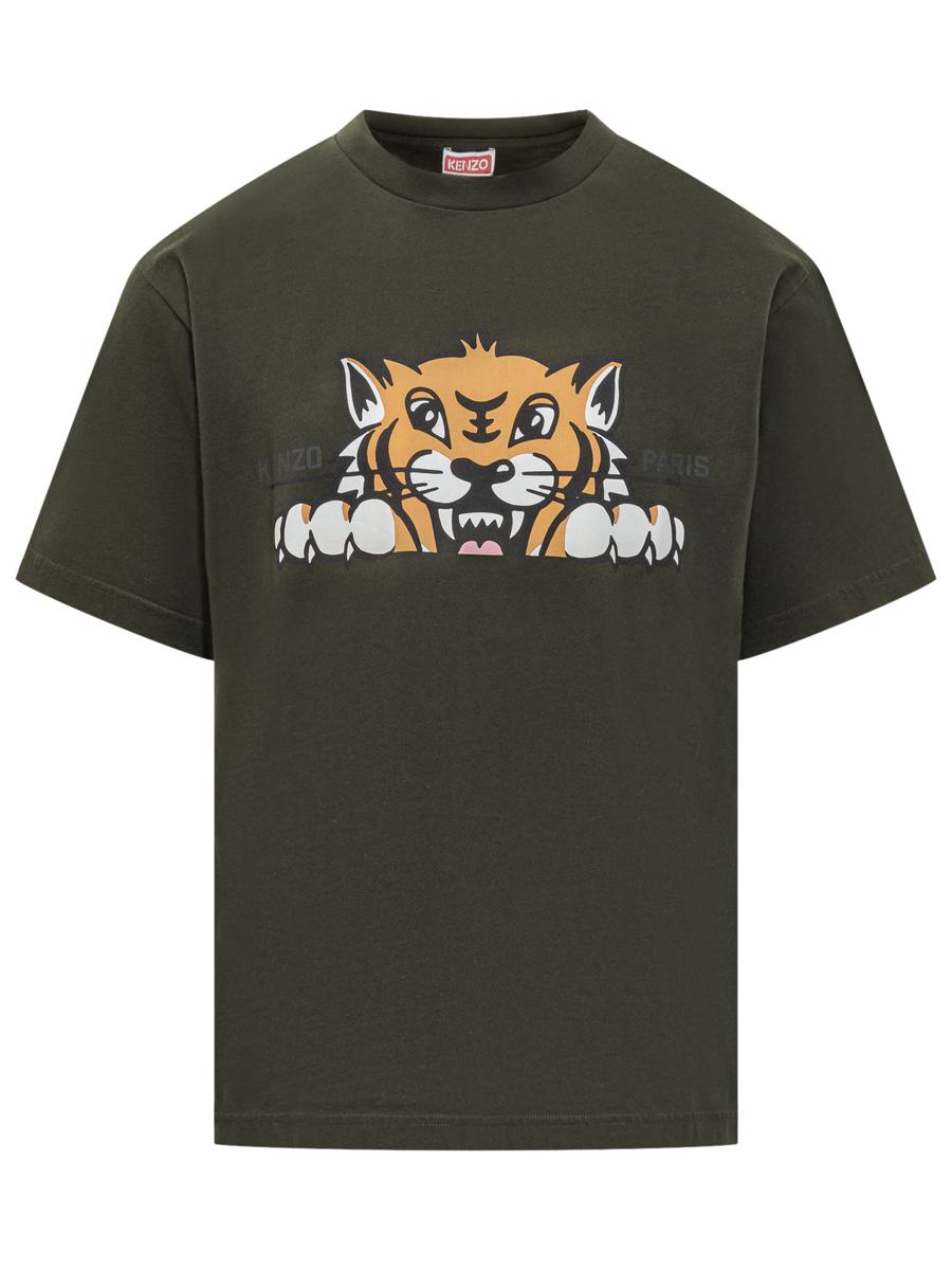 Kenzo Kenzo Herren Grünes T-Shirt mit Tiger-Print