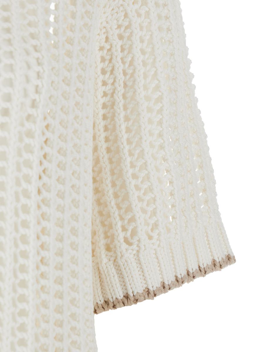 Weißer Pullover mit hohem Kragen und perforiertem Design aus Baumwolle für Damen