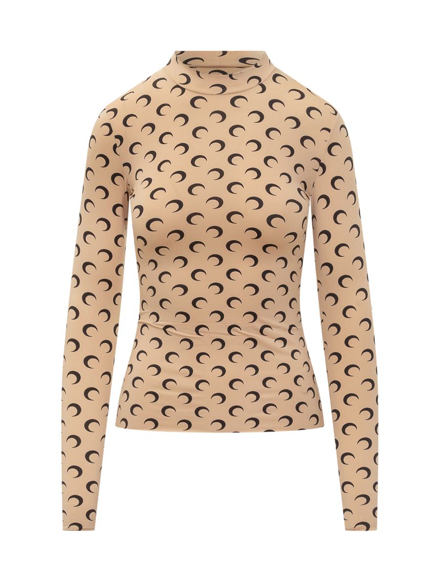 Marine Serre – Beiges Top mit durchgehendem Mond-Print von Marine Serre