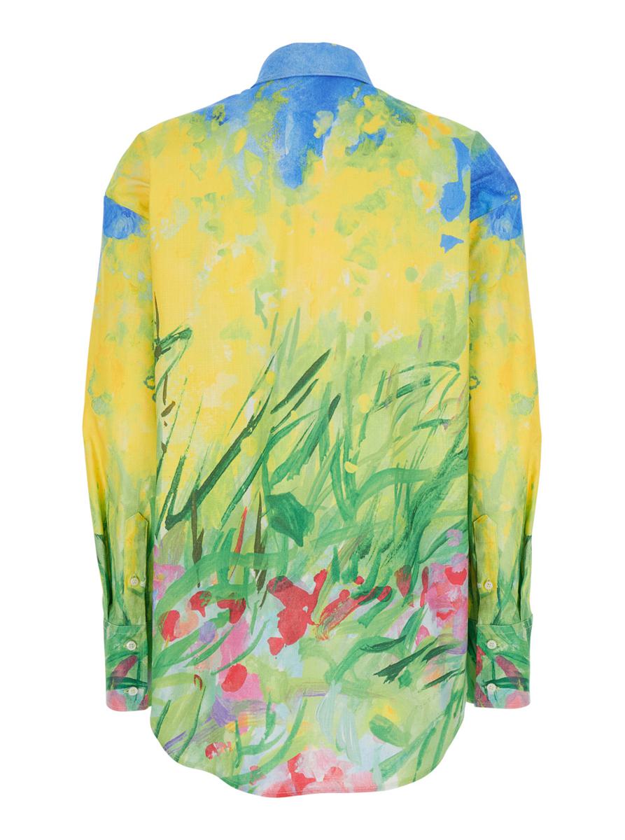 Mehrfarbiges Hemd mit Allover-Blumenmotiv aus Stoff für Damen