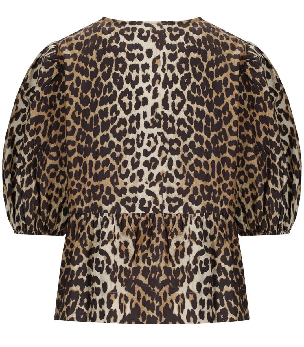 Ganni – Bluse mit Schößchen und Animalprint