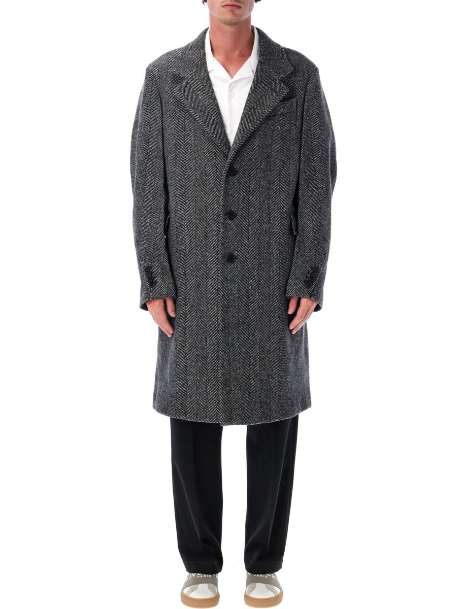 Givenchy – Grauer Wollmantel mit Fischgrätenmuster
