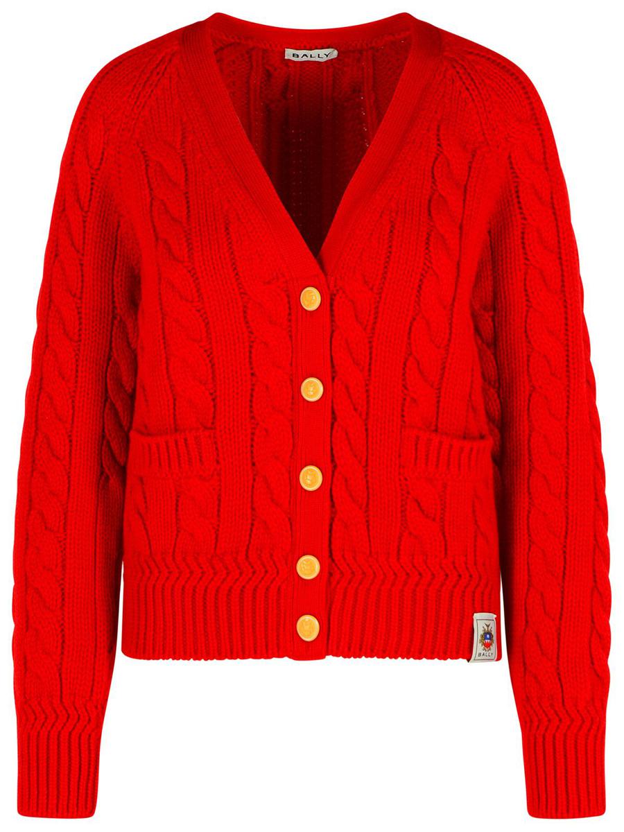 Bally – Rote Strickjacke aus extrafeiner Merinowolle