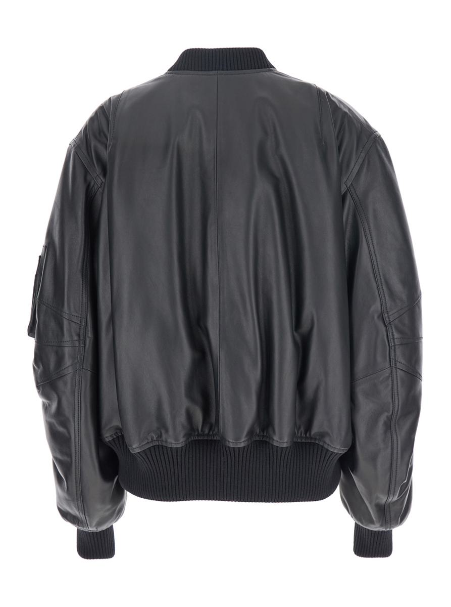 Schwarze Bomberjacke mit Reißverschluss aus Leder für Damen