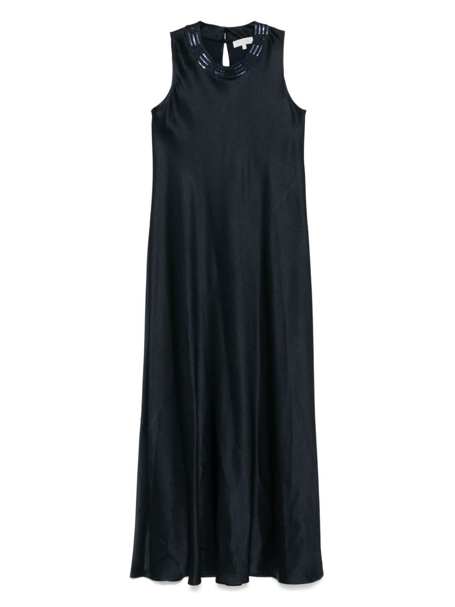 Antonelli Marineblaues langes Kleid mit Ausschnittdetail