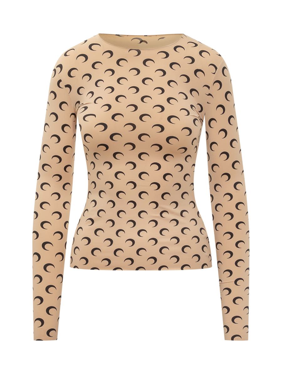 Marine Serre Beige Tailliertes Top mit Mond-Print von Marine Serre
