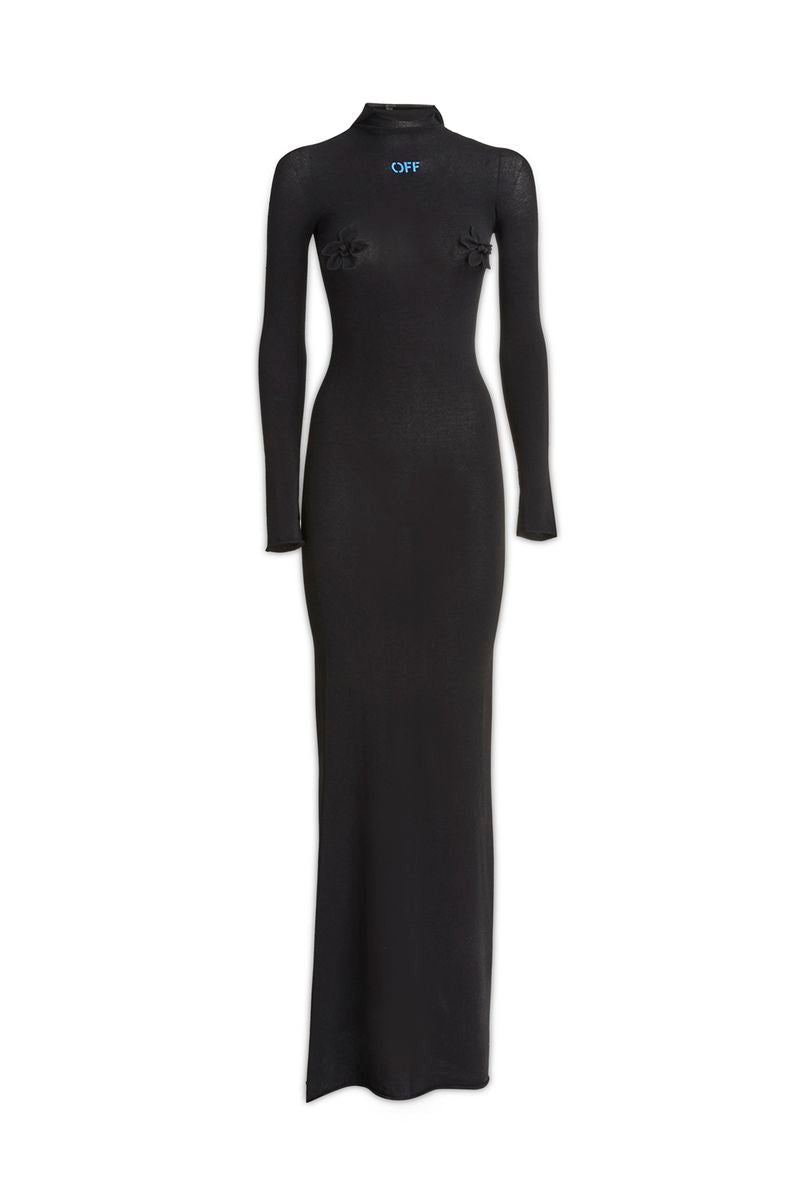 Off-White langes Kleid mit hohem Kragen