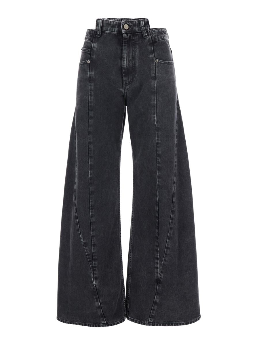 Schwarze Jeans mit weitem Bein und Moniker-Logo mit vier Nähten aus Denim für Damen