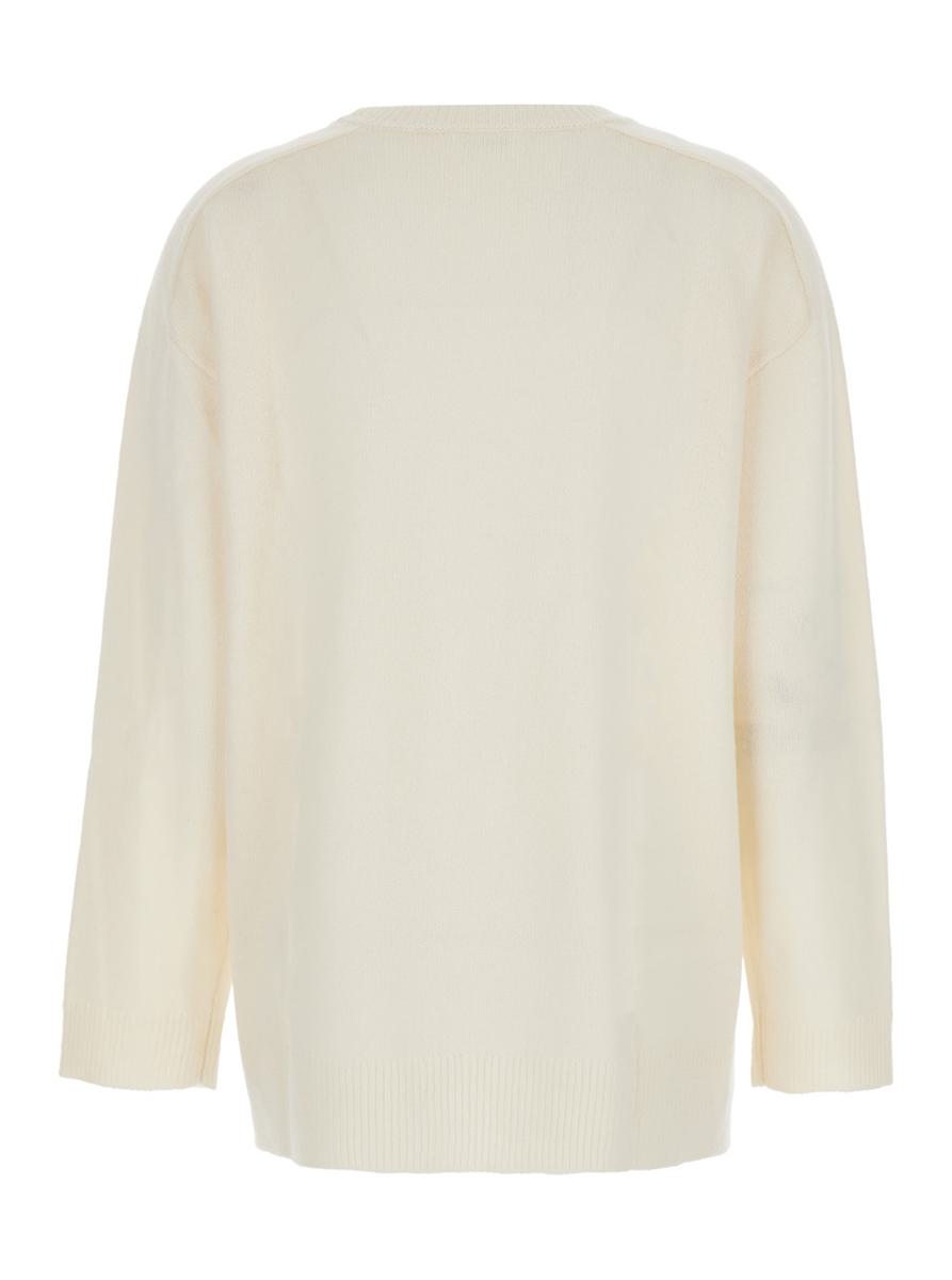 Weißer Pullover mit Rundhalsausschnitt und asymmetrischem Saum aus Wolle und Kaschmir für Damen
