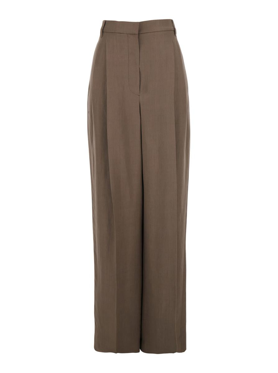Braune Hose mit Faltendetails aus Leinenmischung für Damen