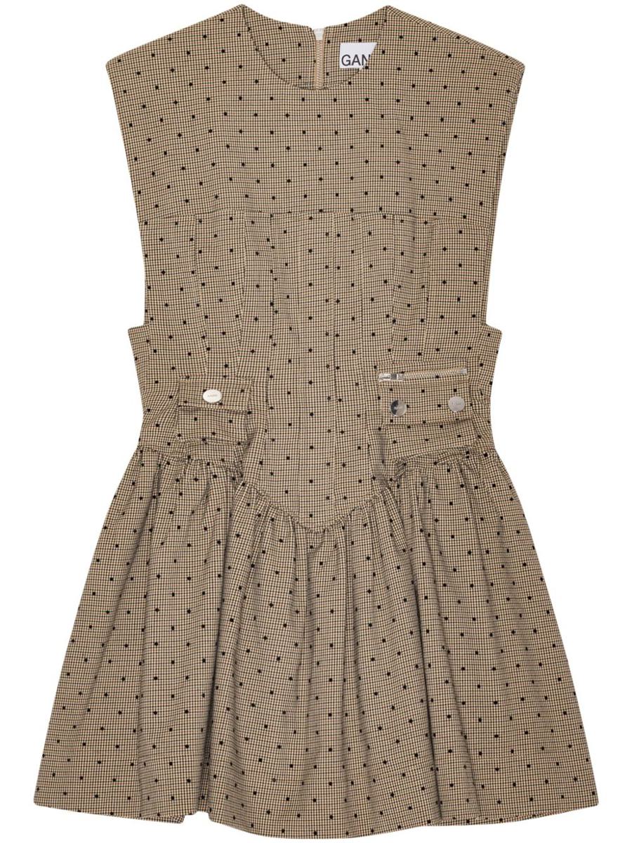 Ganni – Beiges, kurzes Kleid mit Tupfen