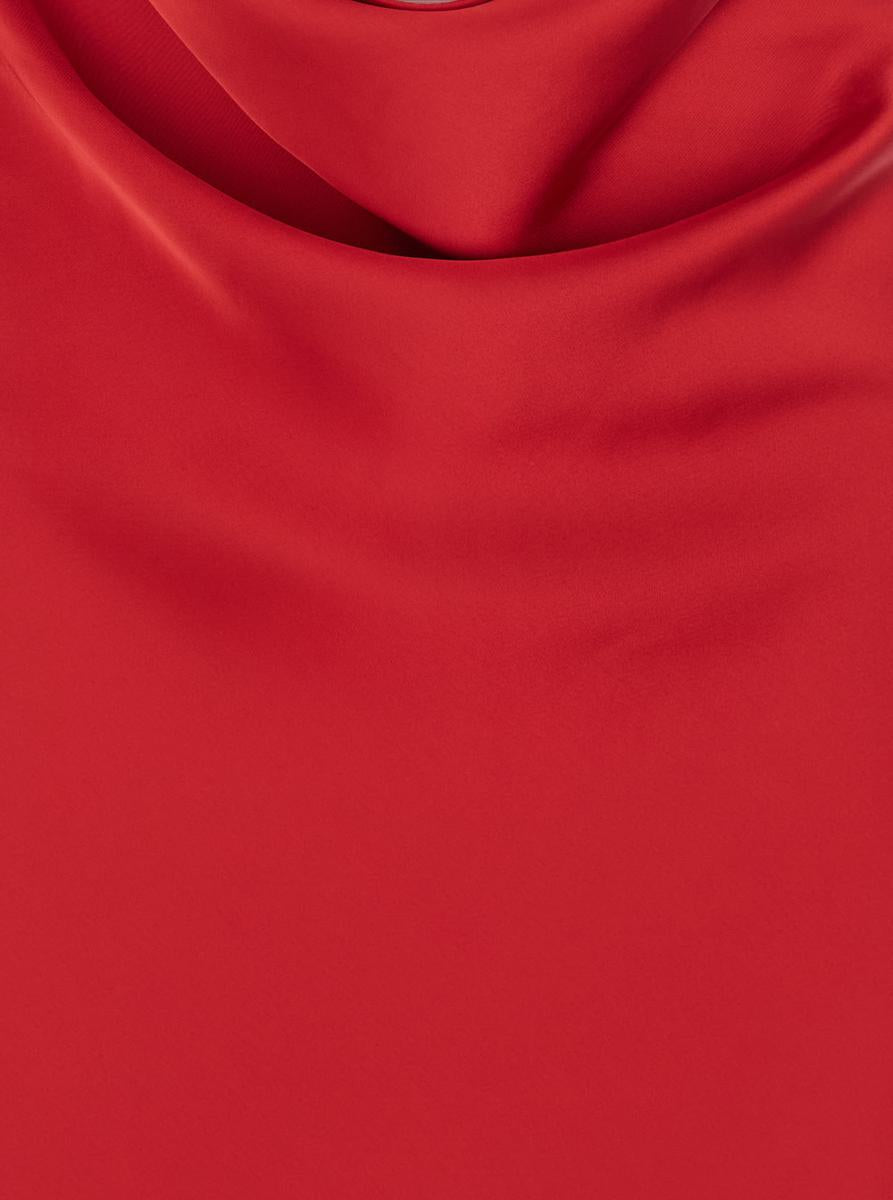 Rotes ärmelloses Kleid mit drapiertem Ausschnitt und tiefem Rückenausschnitt aus technischem Stoff für Damen