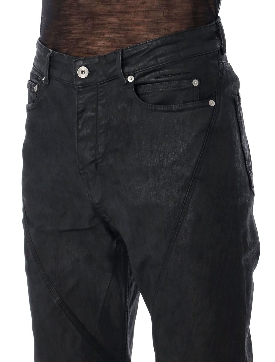Rick Owens „Drkshdw“ Schwarze, gewachste, schräg geschnittene Bootcut-Jeans
