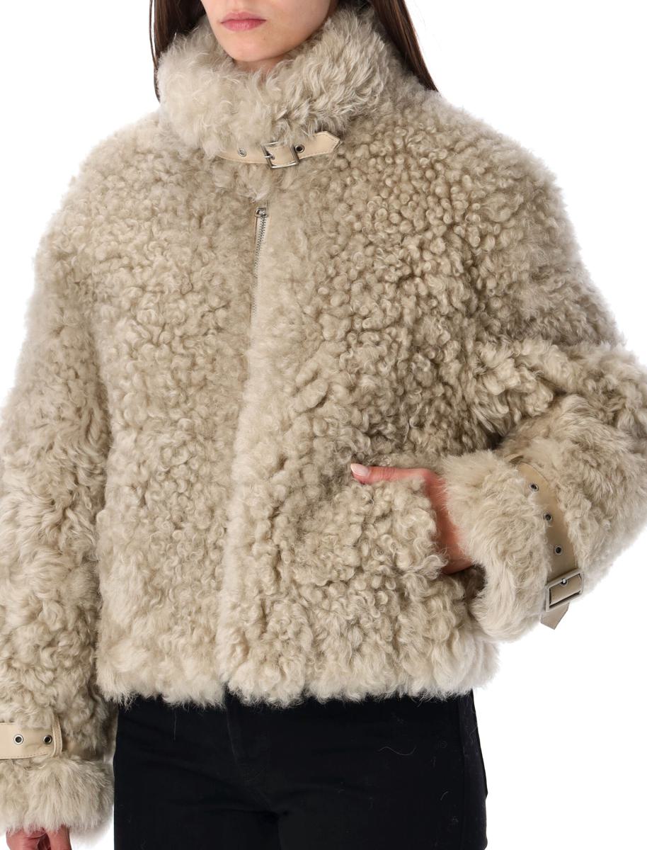 SWORD 6.6.44 Beige Shearlingjacke mit hohem Kragen
