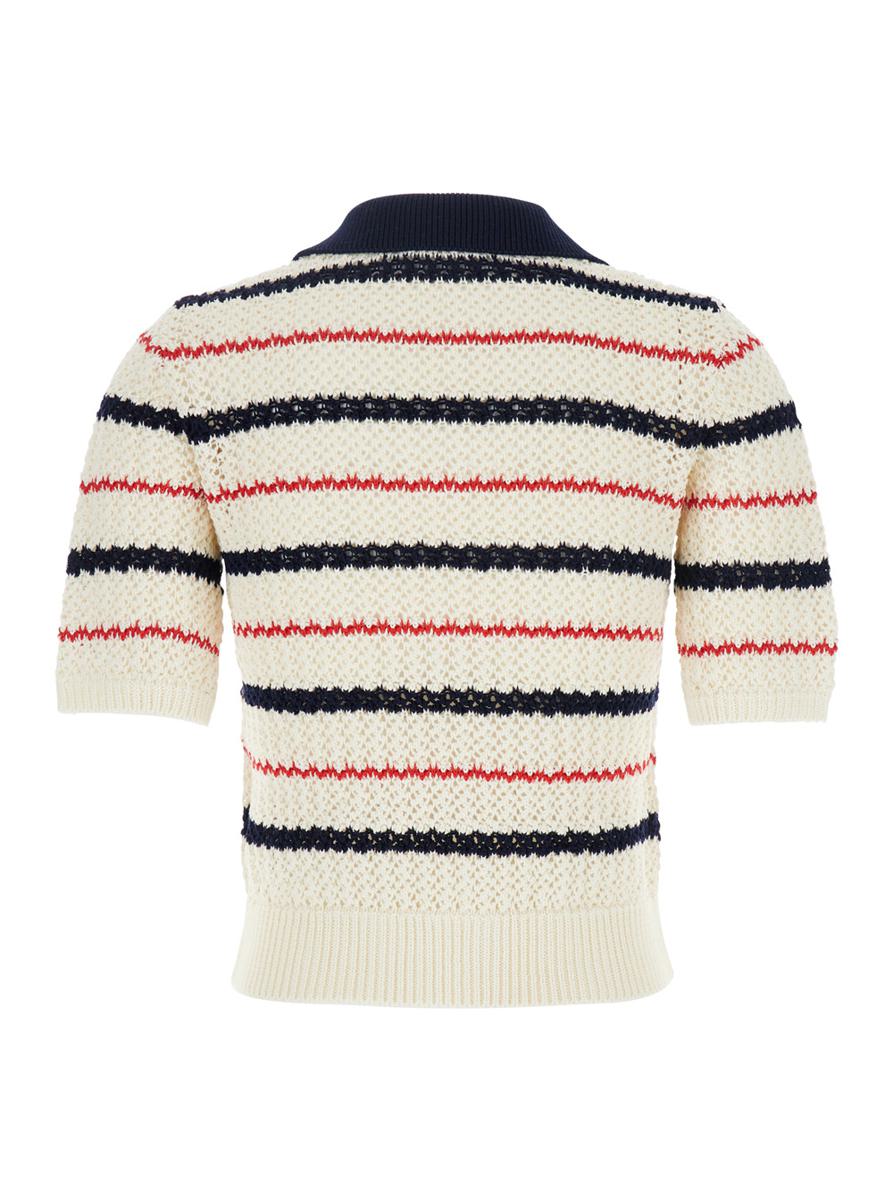 Mehrfarbiger Pullover mit V-Ausschnitt und durchgehendem Streifenmotiv aus Baumwolle für Damen