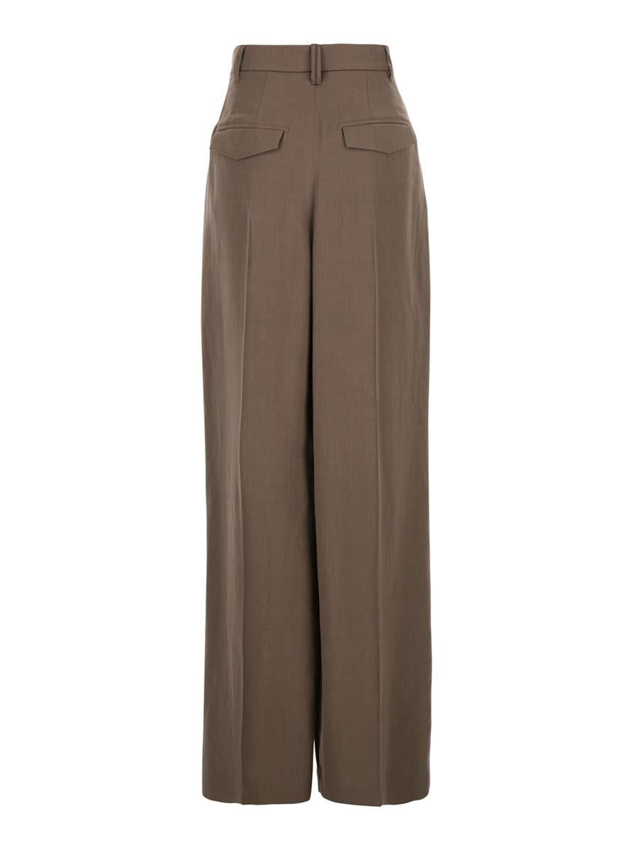 Braune Hose mit Faltendetails aus Leinenmischung für Damen