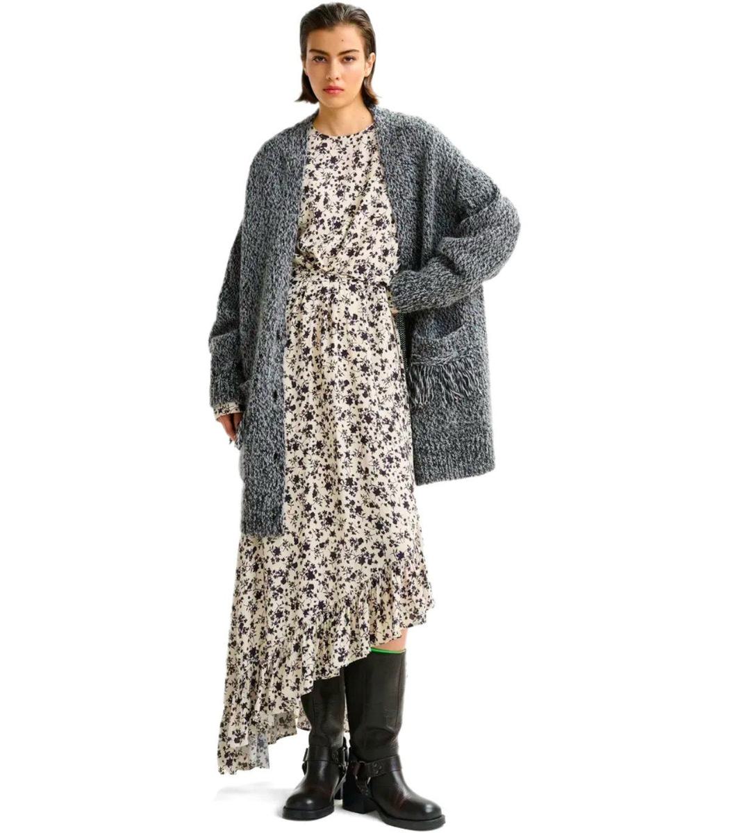 Essentiel Antwerp – Schwarze Strickjacke mit Spitzenbesatz