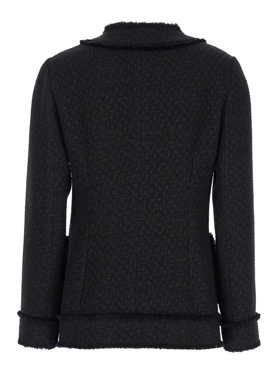 Schwarze einreihige Jacke mit Markenknopf aus Tweed für Damen